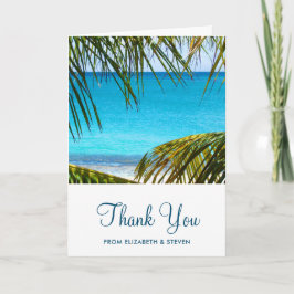 Cartão Obrigados de Casamento Tropical de Praia Romântica