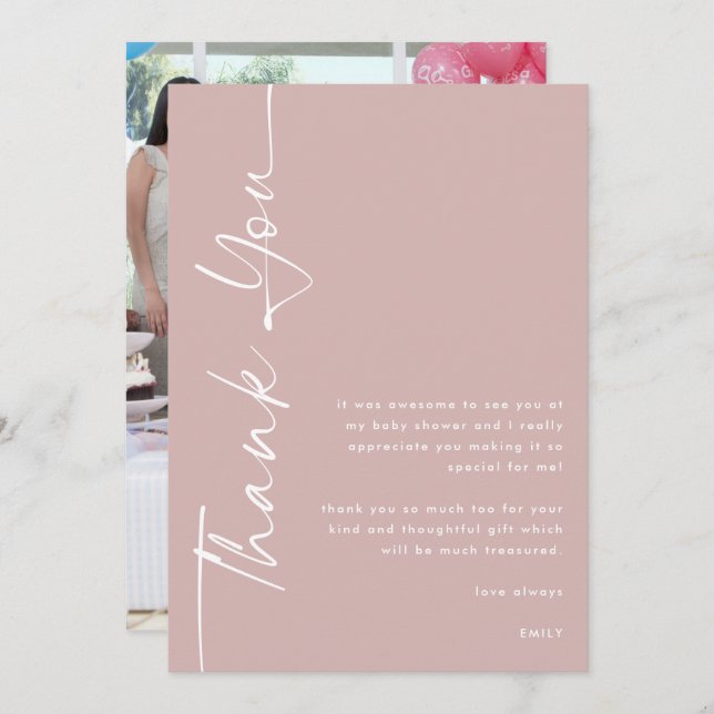 Cartão Obrigados de Chá de fraldas Rosa de Foto com Dusty (Frente/Verso)