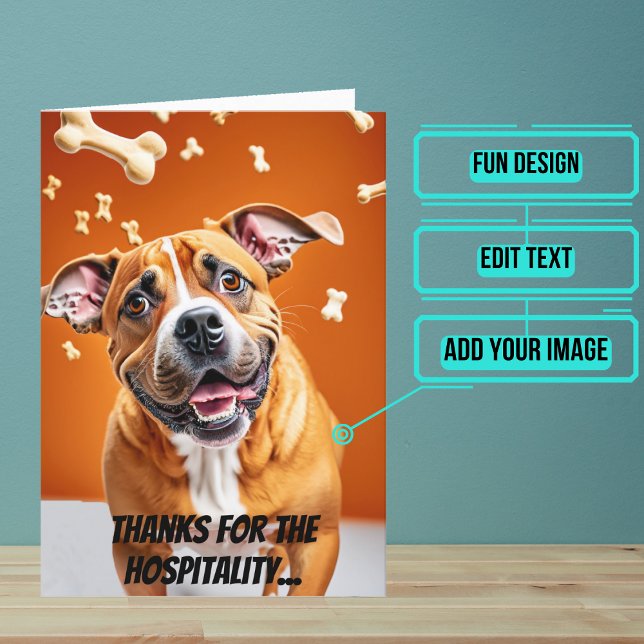 Cartão Obrigados de tratamento de cães para nos deixar fi (This is a great card to thank someone who showed you hospitality.)