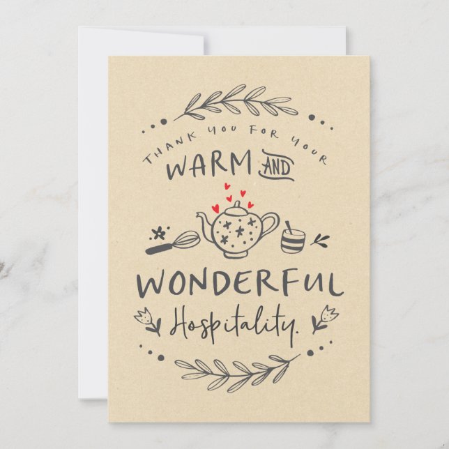 Cartão Obrigados para a Hospitalidade Quente e Maravilhos (Frente)