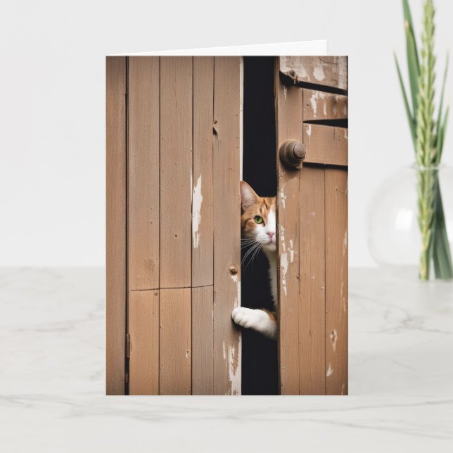 Cartão Obtendo Gato de Celeiro de Aniversário Antigo (Frente)