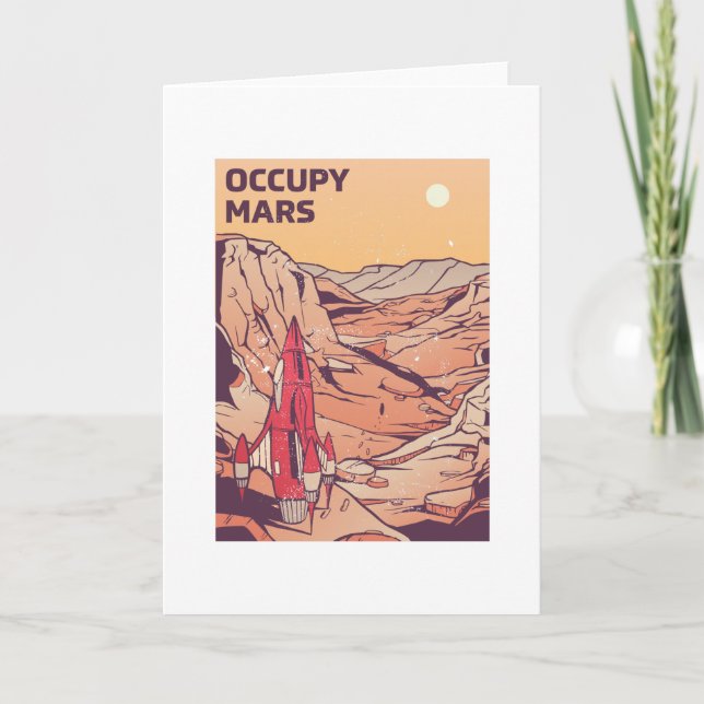 Cartão Occupy Mars Retro Space Rocket Gift (Frente)