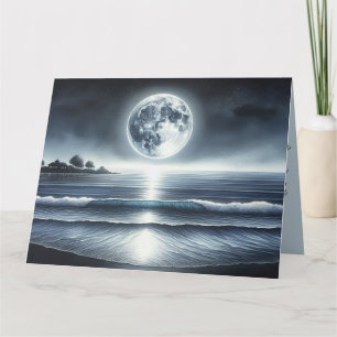 Cartão Oceano Lua Ondas Celestiais Céu Noturno Celestial