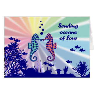 Cartão Oceanos dos cavalos marinhos do arco-íris do amor