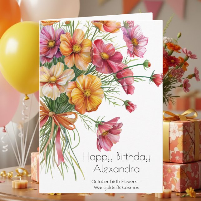 Cartão October Birth Month Flowers Happy Birthday (Criador carregado)