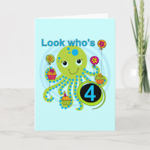 Cartão Octopus 4th Birthday T shirts e presentes