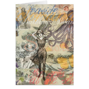 Cartão Octopus Beach Antique Coastal Steampunk