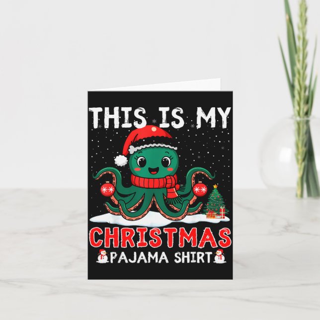 Cartão Octopus Christmas Pajama Xmas Santa Hat Octopus Lo (Frente)