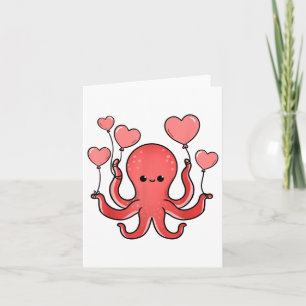 Cartão Octopus com Dia de os namorados de balões cardíaco