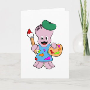 Cartão Octopus como Pincel com Pincel de Tinta