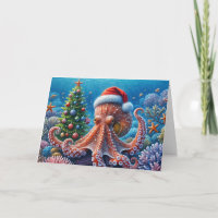 Octopus de Natal Vestindo um Chapéu Santa