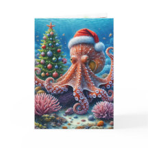 Octopus de Natal Vestindo um Chapéu Santa