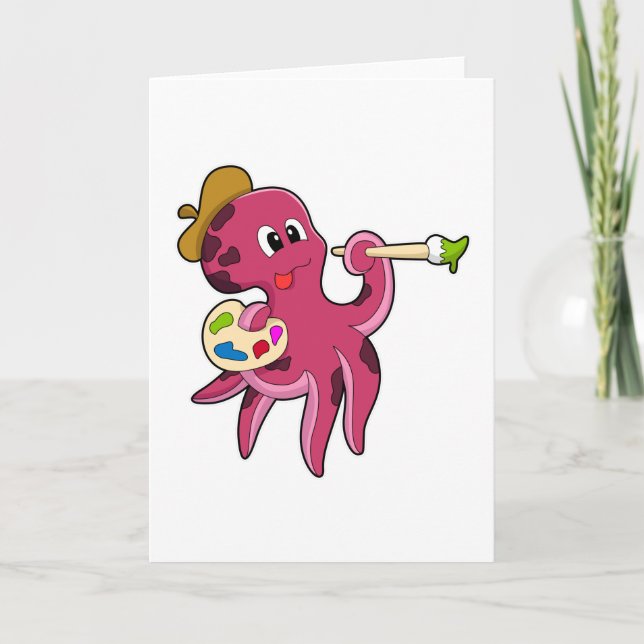 Cartão Octopus em pintura com pincel e cor (Frente)