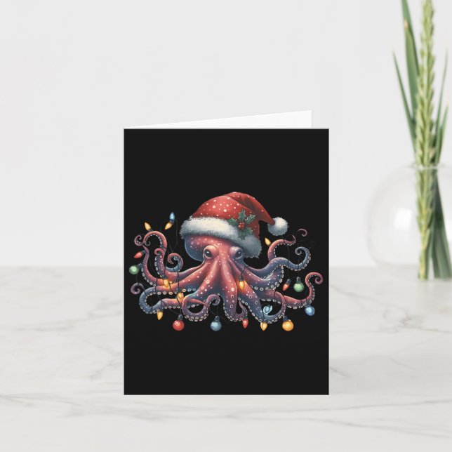 Cartão Octopus Papais noeis de Natal Luzes de Natal Ocean (Frente)