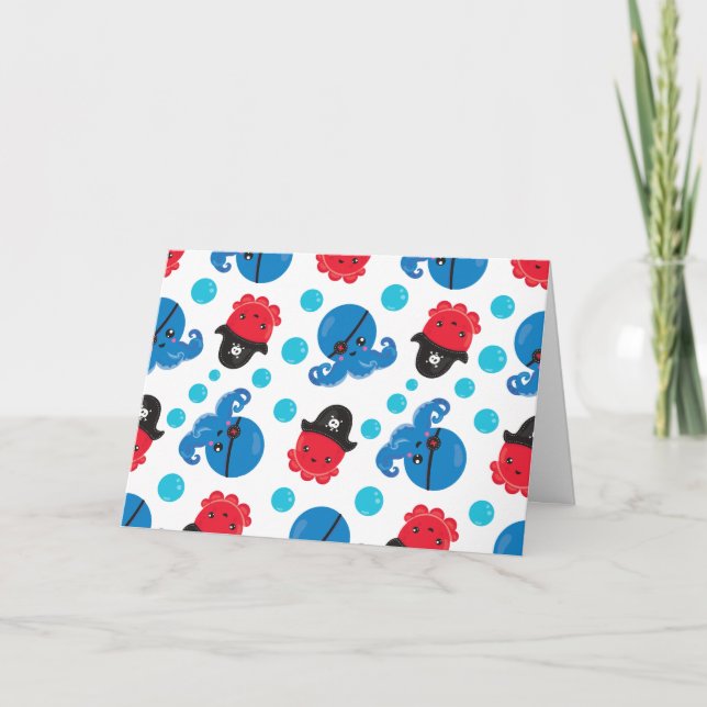 Cartão Octopus Pirata, Padrão de Octopus, Animais do Mar (Frente)