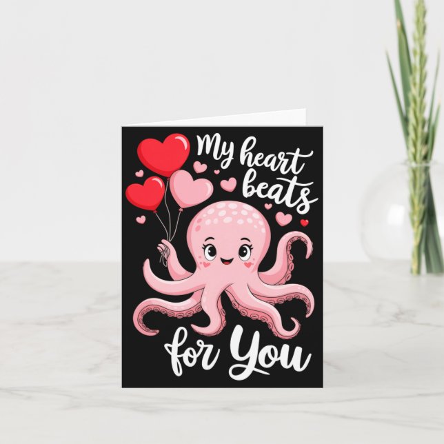 Cartão Octopus With Heart Lloons My Heart Beats For You V (Frente)