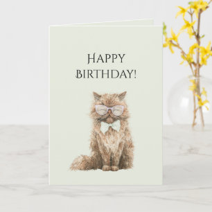 Cartão Óculos de Gato Legal Marrom Menta Aniversário