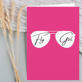 Cartão Óculos de Sol Aviador Fly Girl, Aniversário Rosa F