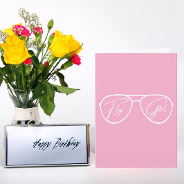 Cartão Óculos de Sol Aviador Fly Girl, Aniversário Rosa F