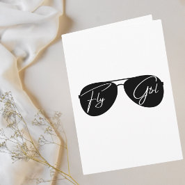Cartão Óculos de Sol Aviador Preto Fly Girl, Aniversário 