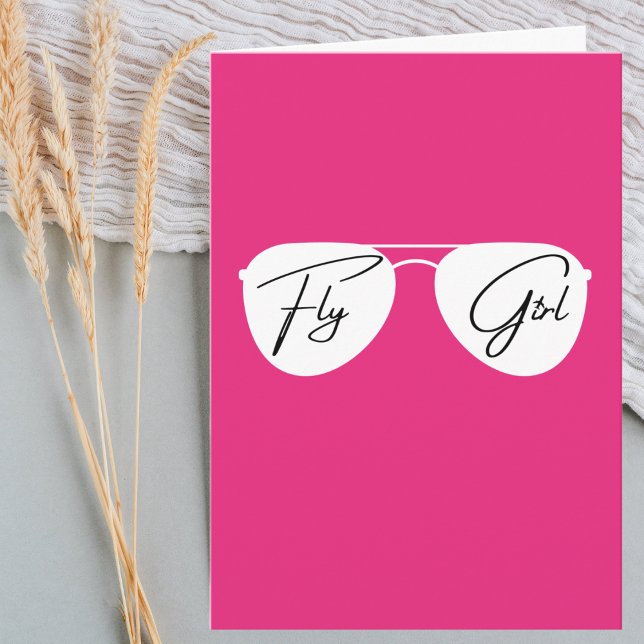 Cartão Óculos de sol de aerógrafo de menina voadora, belo (Criador carregado)