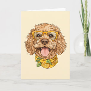Cartão Óculos de Sol de Cachorro Goldendoodle Fofos Laran