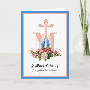 Cartão Oferta de Missa de Aniversário Católica Rosas Virg