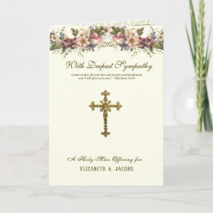 Cartão Oferta de Missa de Simpatia Católica Crucifixo Flo