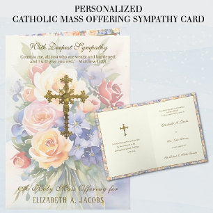 Cartão Oferta de Missa de Simpatia Católica Crucifixo Flo