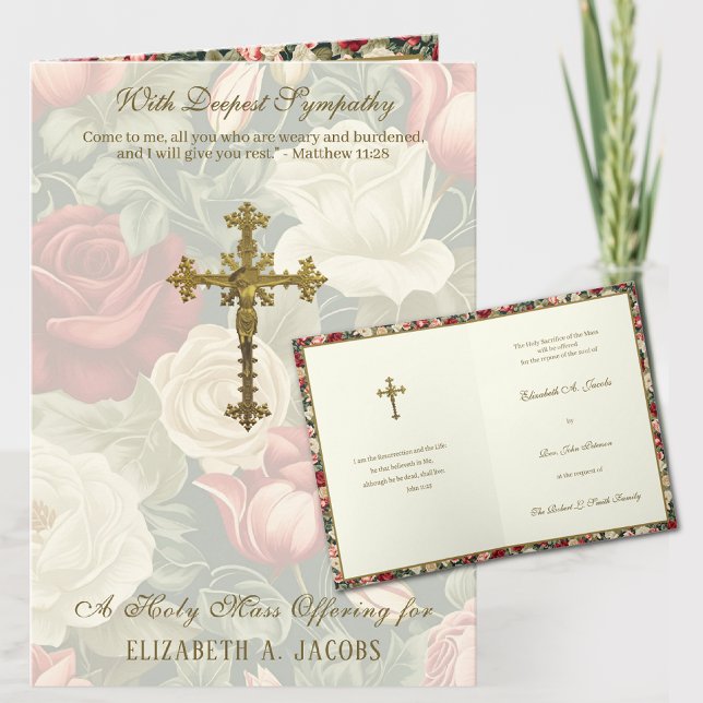 Cartão Oferta de Missa de Simpatia Católica Crucifixo Ros (TRADITIONAL CATHOLIC SYMPATHY MASS OFFERING CARD WITH SCRIPTURE AND CRUCIFIX)