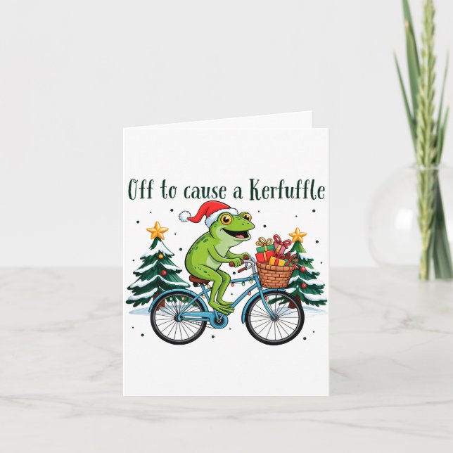 Cartão Off To Cause A Kerfuffle Funny Frog Santa Christma (Frente)