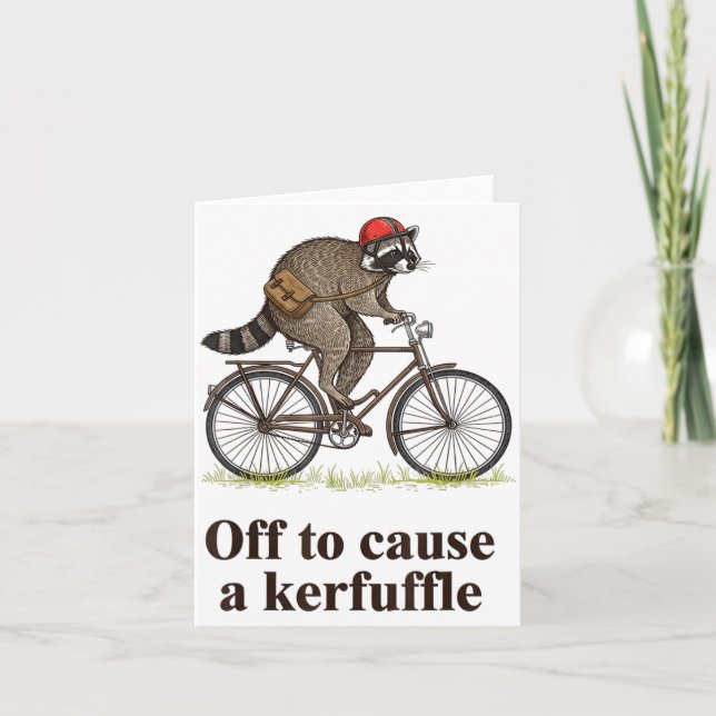 Cartão Off To Cause A Kerfuffle Funny Raccoon Meme Boys M (Frente)