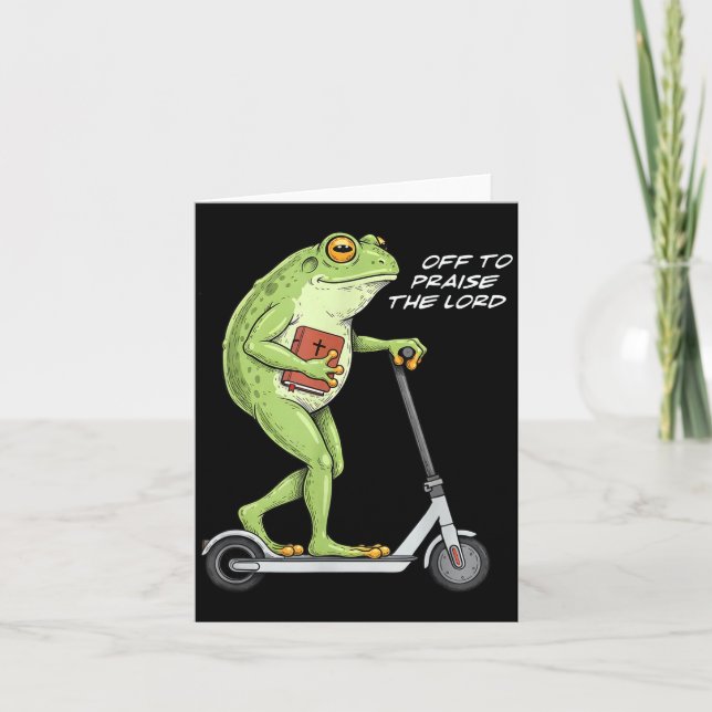 Cartão Off To Praise D Lord Funny Frog Christian Meme  (Frente)