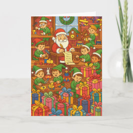 Cartão Oficina do Papai Noel Elfos Ocupados Natal Persona