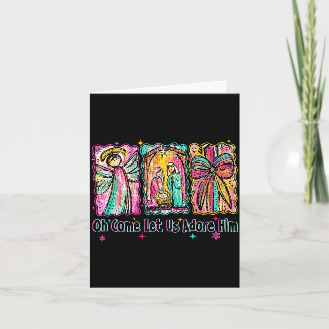 Cartão Oh Come Let Us Adore Him Christian Christmas Coque (Frente)