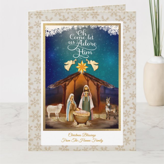 Cartão "Oh Come Let Us Adore Him" Nativity Christmas (Frente)