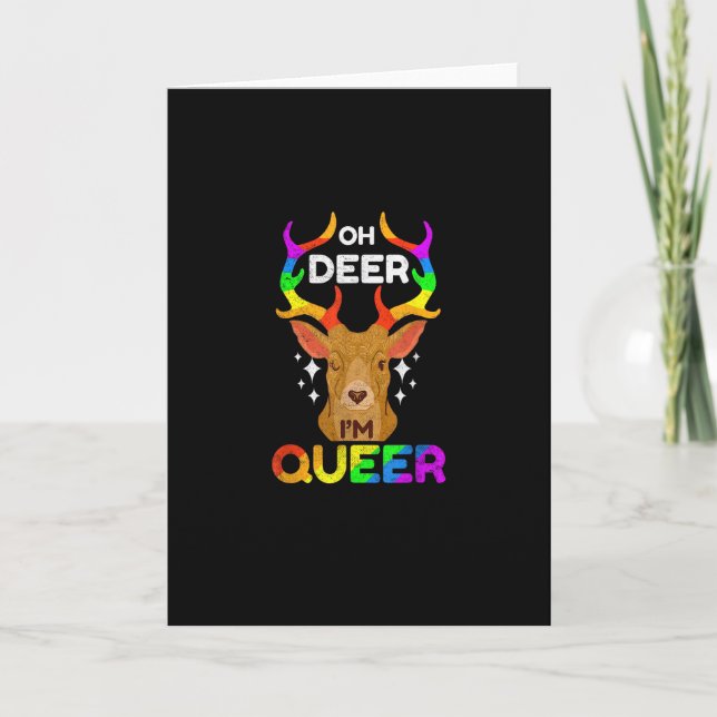 Cartão Oh Deer Queer Funny LGBTQ PridFolded Greeting Card (Frente)