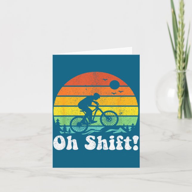 Cartão Oh Shift Funny Mountain Bike Rider Biking Retro Cy (Frente)