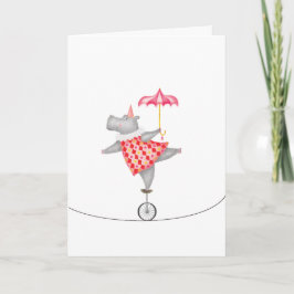 Cartão Oh what a circus! hippo unicycle tightrope card