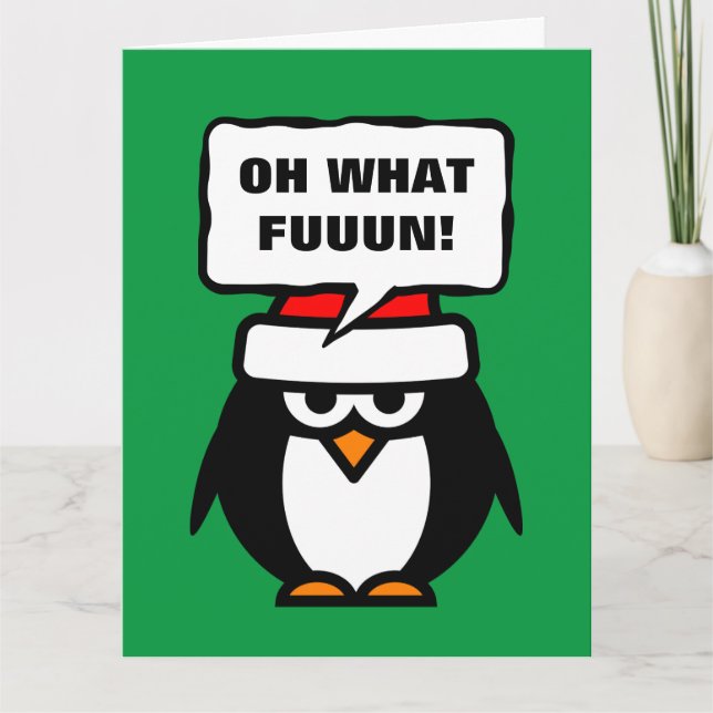 Cartão Oh What Fun penguin cartoon extra large Christmas (Frente)