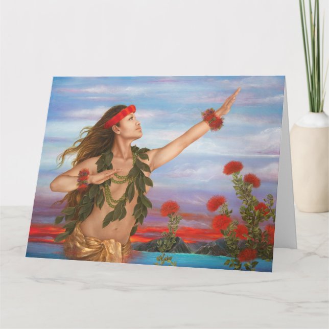 Cartão "Ohia e Lehua" pelo artista Lori Higgins. 8.5x11! (Frente)