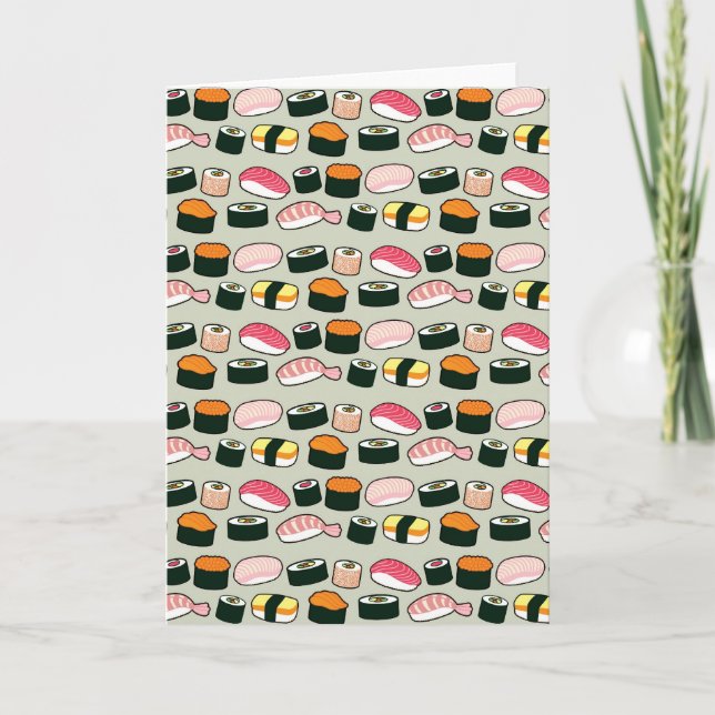 Cartão Oishii Sushi Fun Illustrations Pattern (Grey) (Frente)