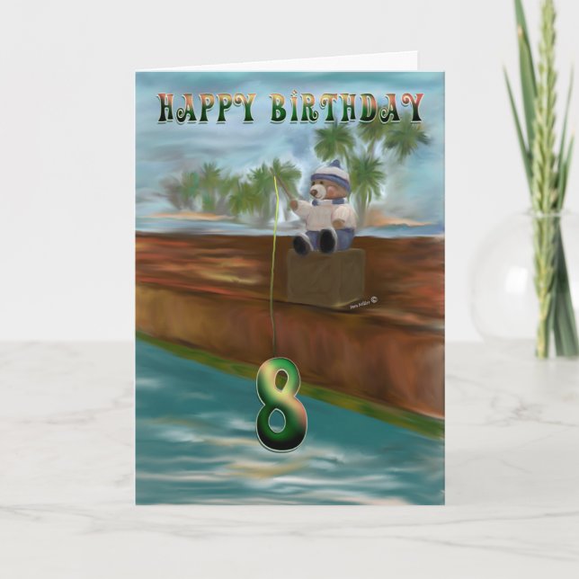 Cartão Oitava Feliz Aniversário da pesca de ursos de pelú (Frente)