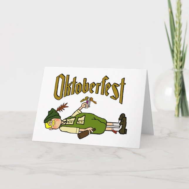 Cartão Oktoberfest Card with Drunk German on Floor (Frente)
