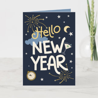 Cartão Olá Ano Novo - Celebração Festiva de Ano Novo à Me