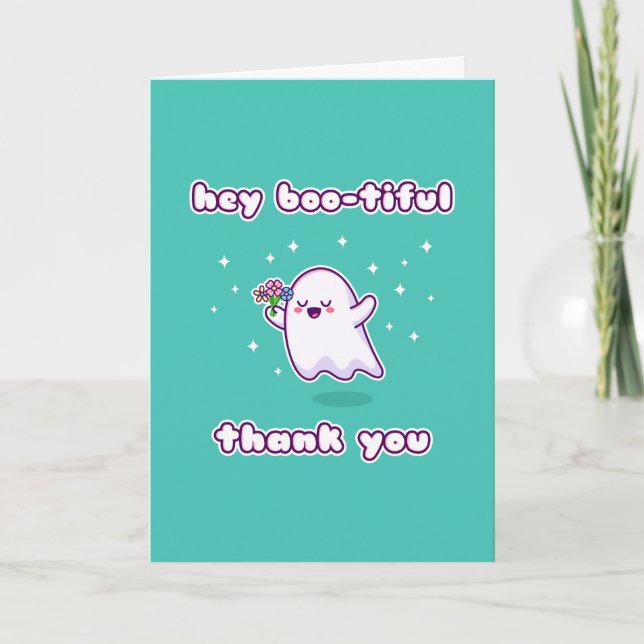 Cartão Olá, Boo, Obrigado, Pun Card. (Frente)