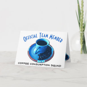 Cartão Olá Equipe Café com Xícara Azul e Pires Personaliz