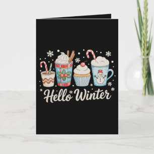 Cartão Olá Inverno Aconchegante Café Boneco de Neve Natal