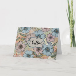 Cartão Olá, pensando em você, flor pintada rosa e azul