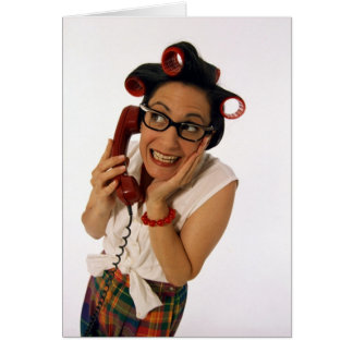 Cartão Olá! seu mim! Senhora engraçada no telefone